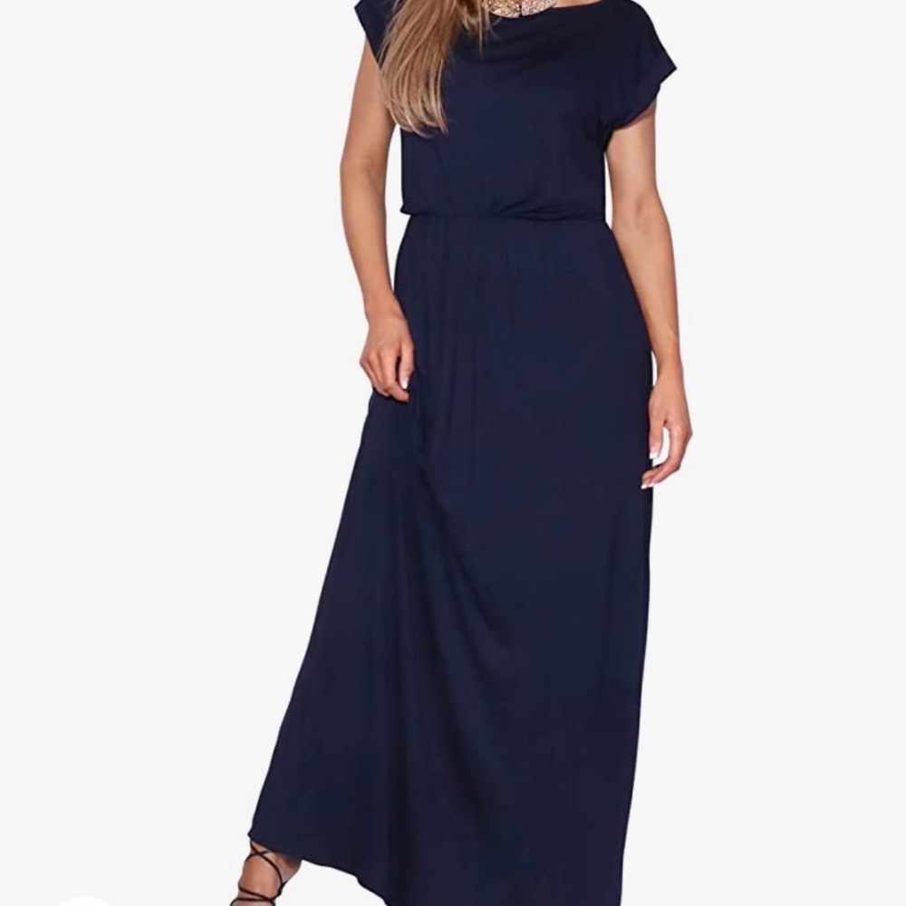 Krisp navy blue cap sleeve jersey maxi dress